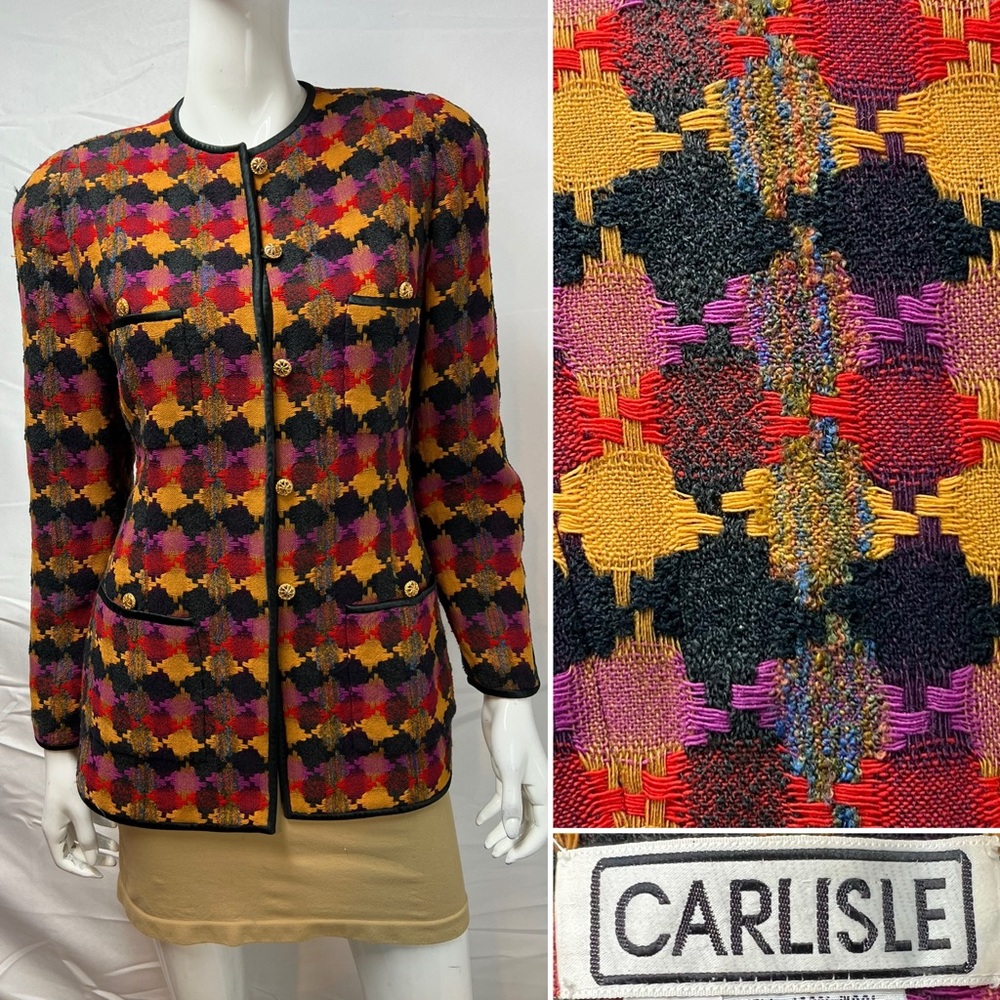 Vintage Carlisle Women’s 6 Wool Silk Geometric Woven Blazer Jacket Coat